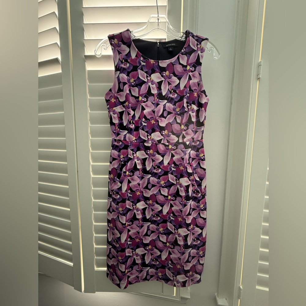 Lands' End Purple Pink & Navy Floral Dress